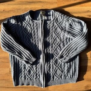 Classic Elements Cardigan Blue Silk Wool Blend Cable Knit Zip Up XL 18-20